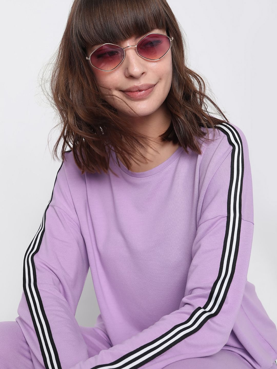 Purple Tape Detail Co-Ord Set Sweatshirt