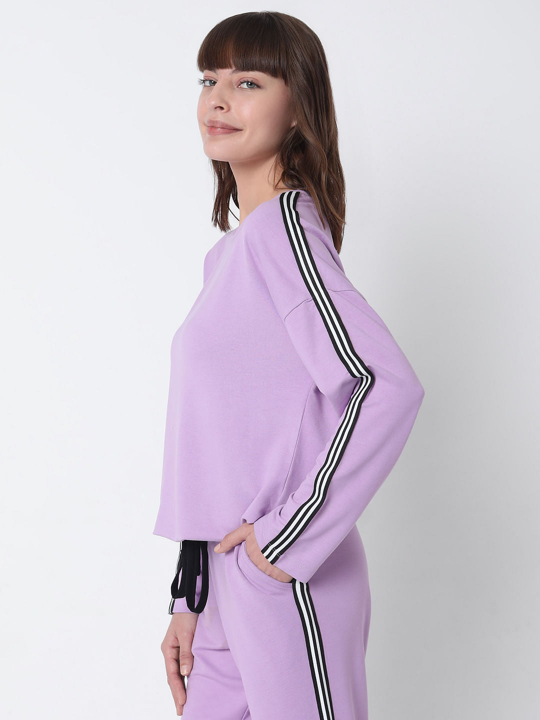 Purple Tape Detail Co-Ord Set Sweatshirt
