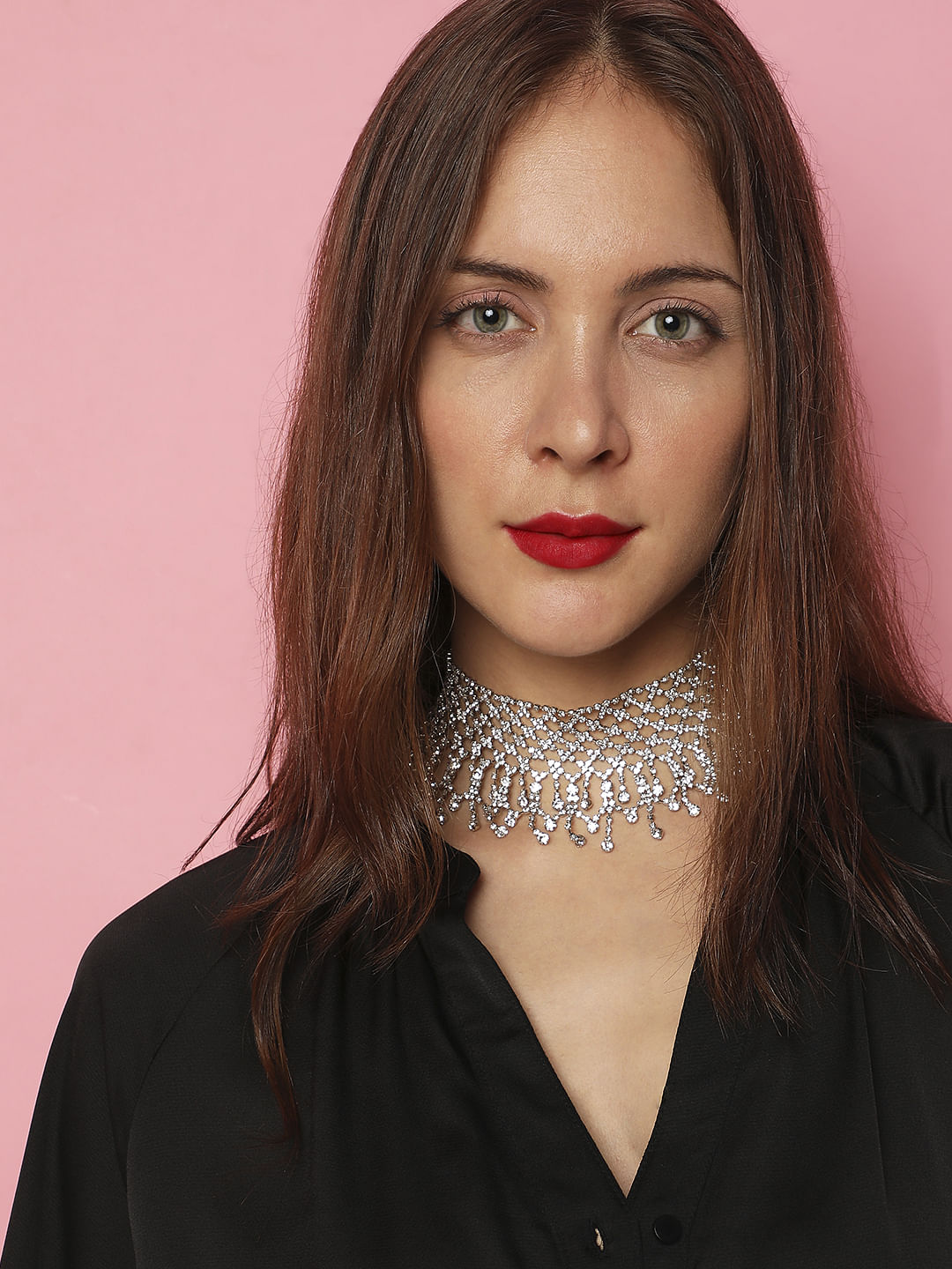 Silver Rhinestone Choker Necklace