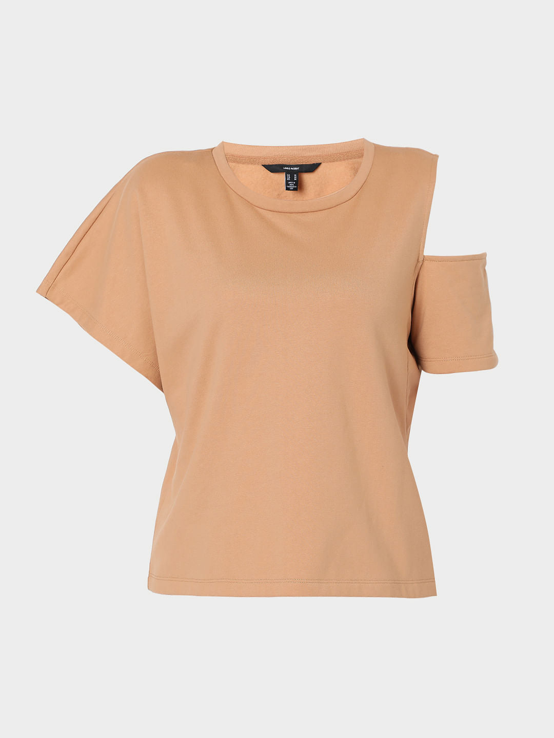 Light Brown Asymmertic Sleeves T-Shirt