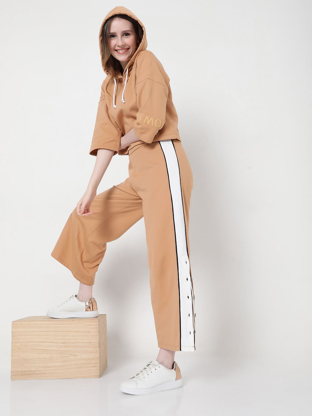 Beige High Rise Wide Leg Pants