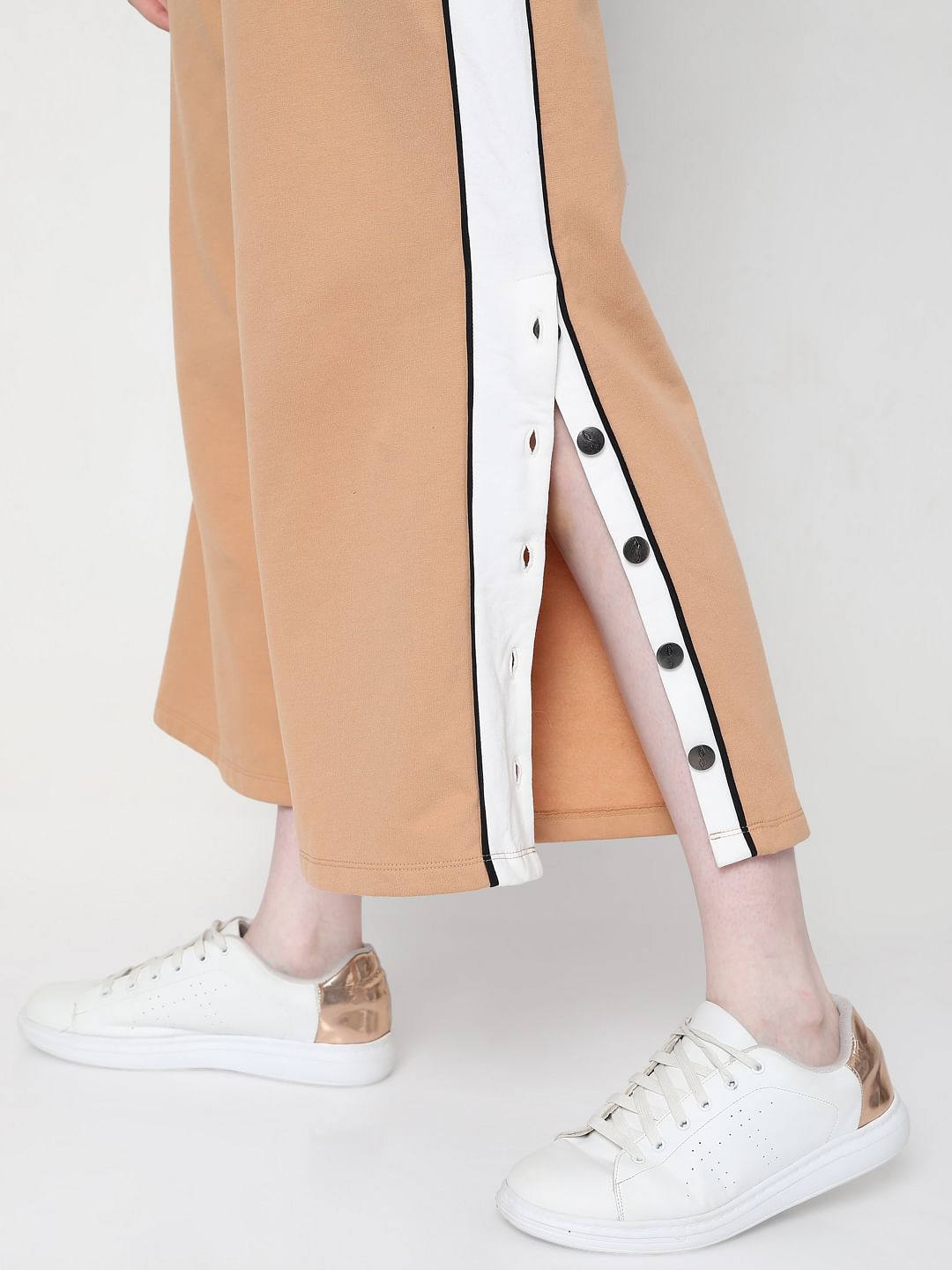 Beige High Rise Wide Leg Pants