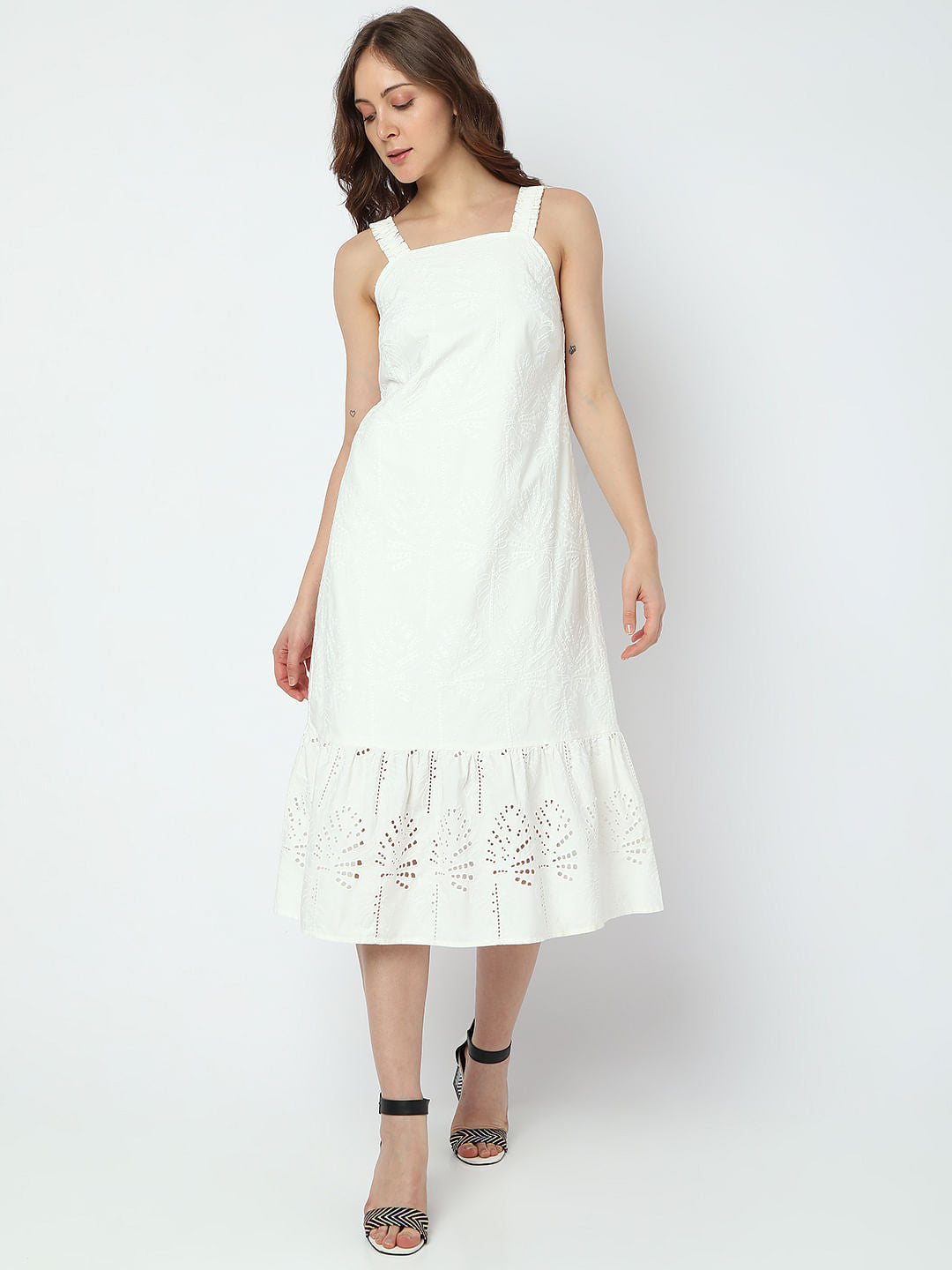 White Embroidered Midi Dress