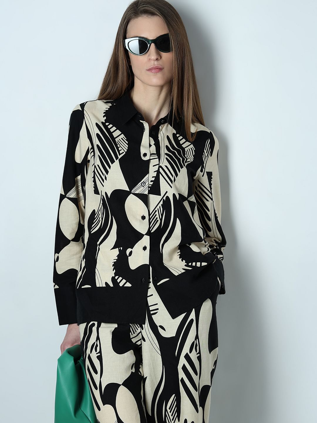 Black Printed Co-Ord Set Shirt