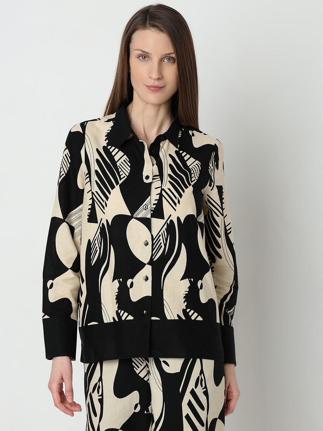 Black Printed Co-Ord Set Shirt