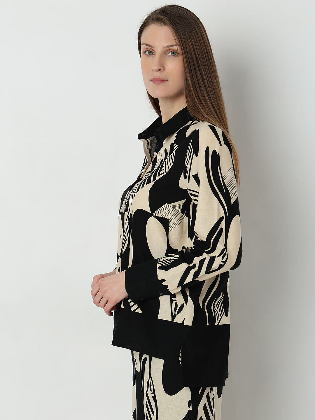 Black Printed Co-Ord Set Shirt