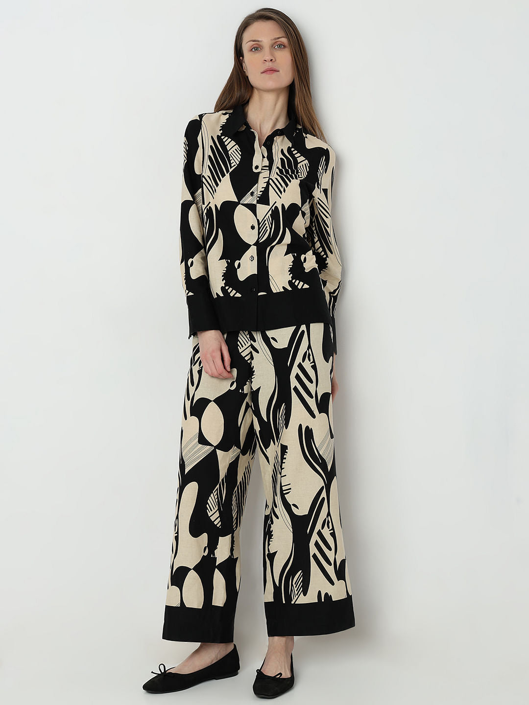 Black Printed Co-Ord Set Shirt