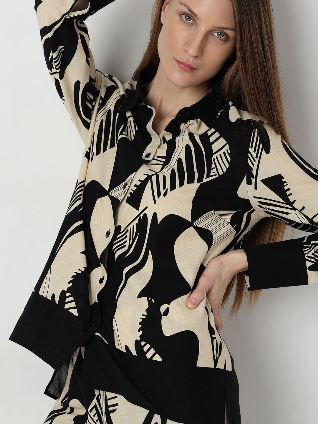 Black Printed Co-Ord Set Shirt