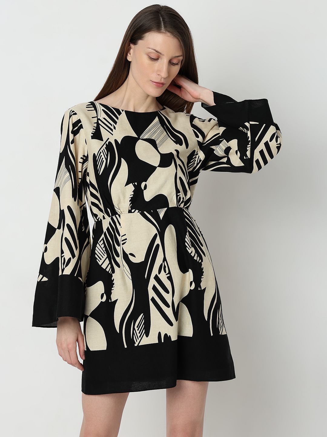 Black Printed Fit & Flare Dress