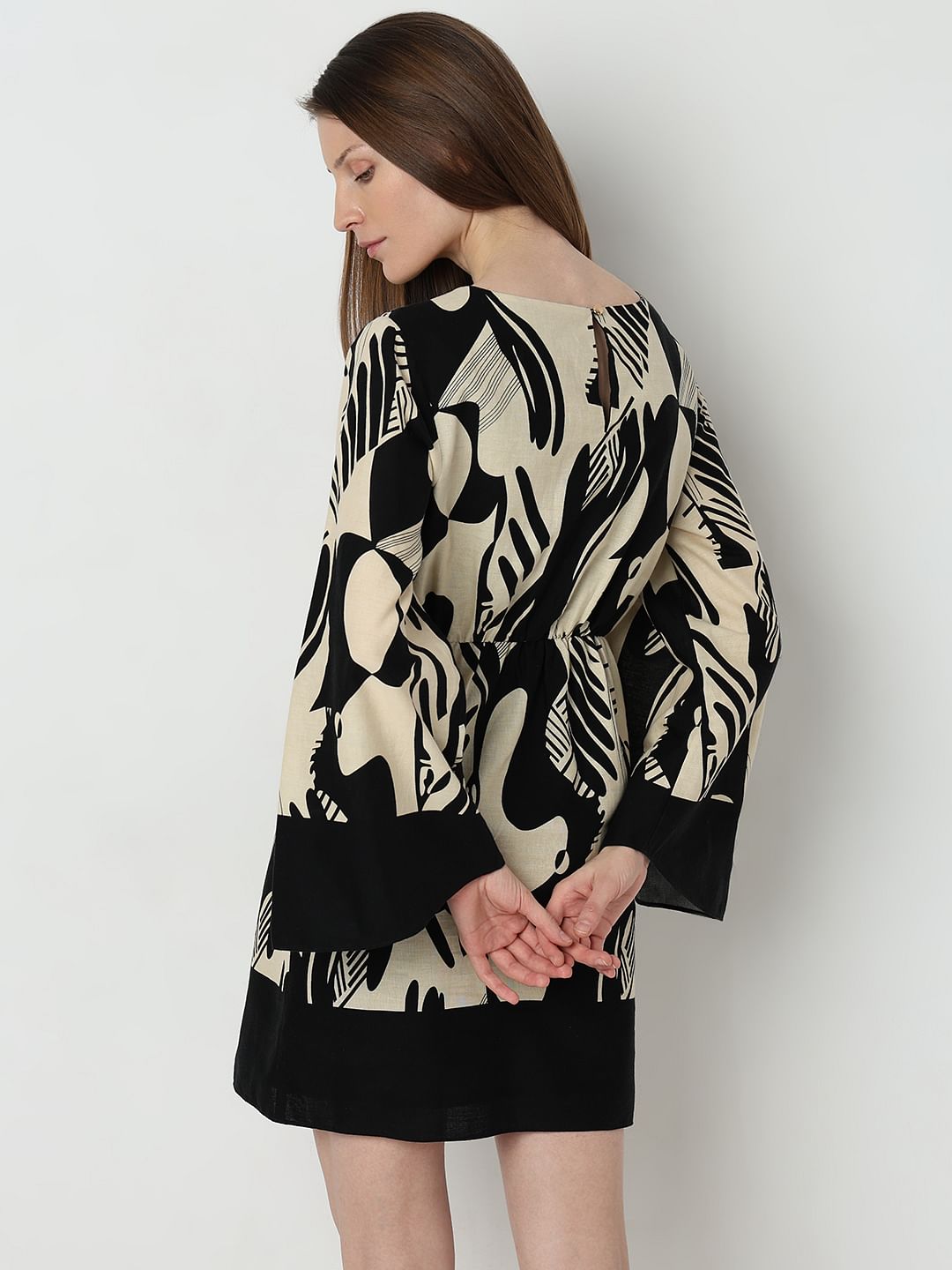 Black Printed Fit & Flare Dress