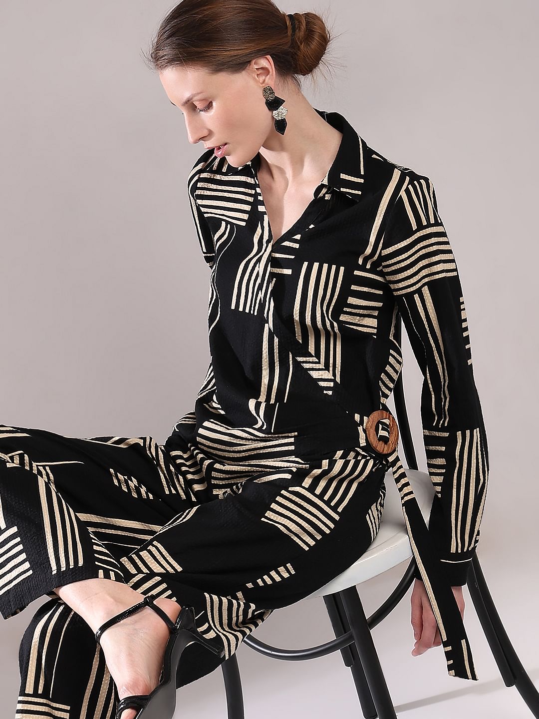 Black Printed Co-Ord Set Top