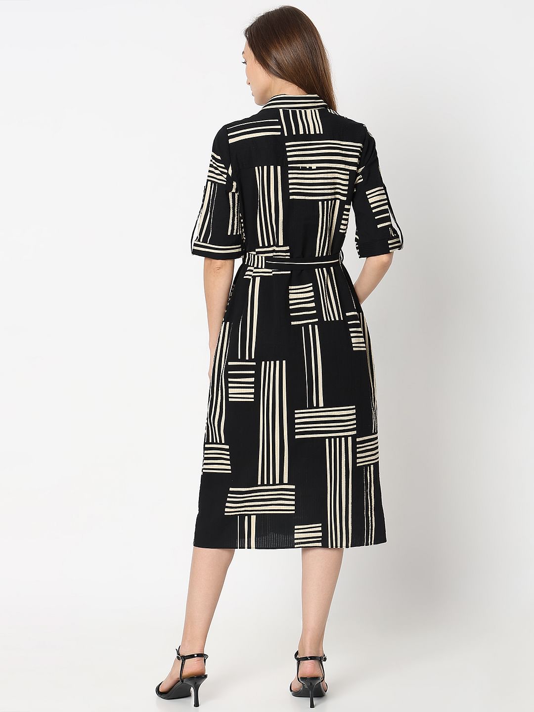 Black Printed Midi Shirt Dress