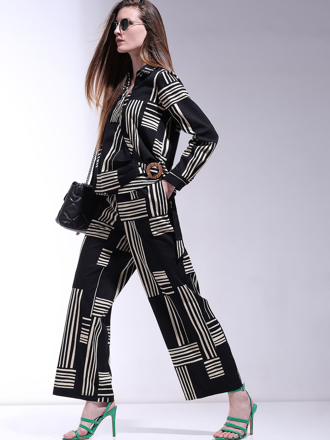 Black High Rise Printed Co-Ord Set Pants