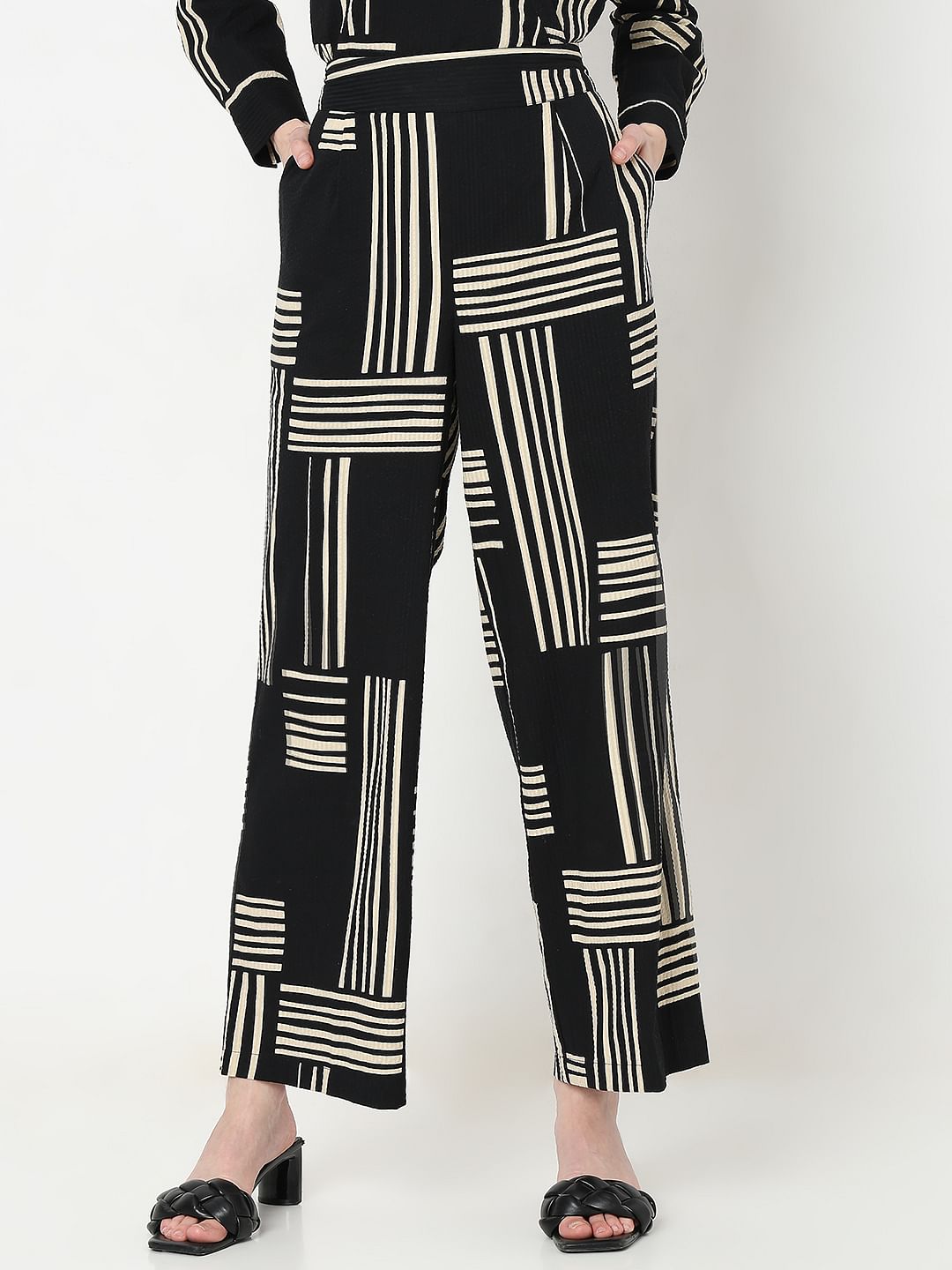 Black High Rise Printed Co-Ord Set Pants