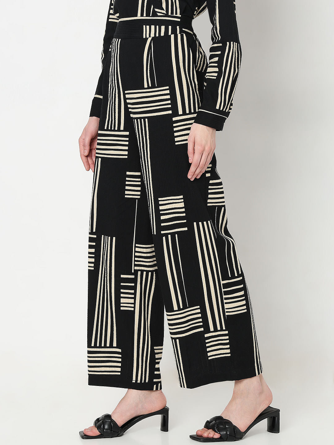 Black High Rise Printed Co-Ord Set Pants