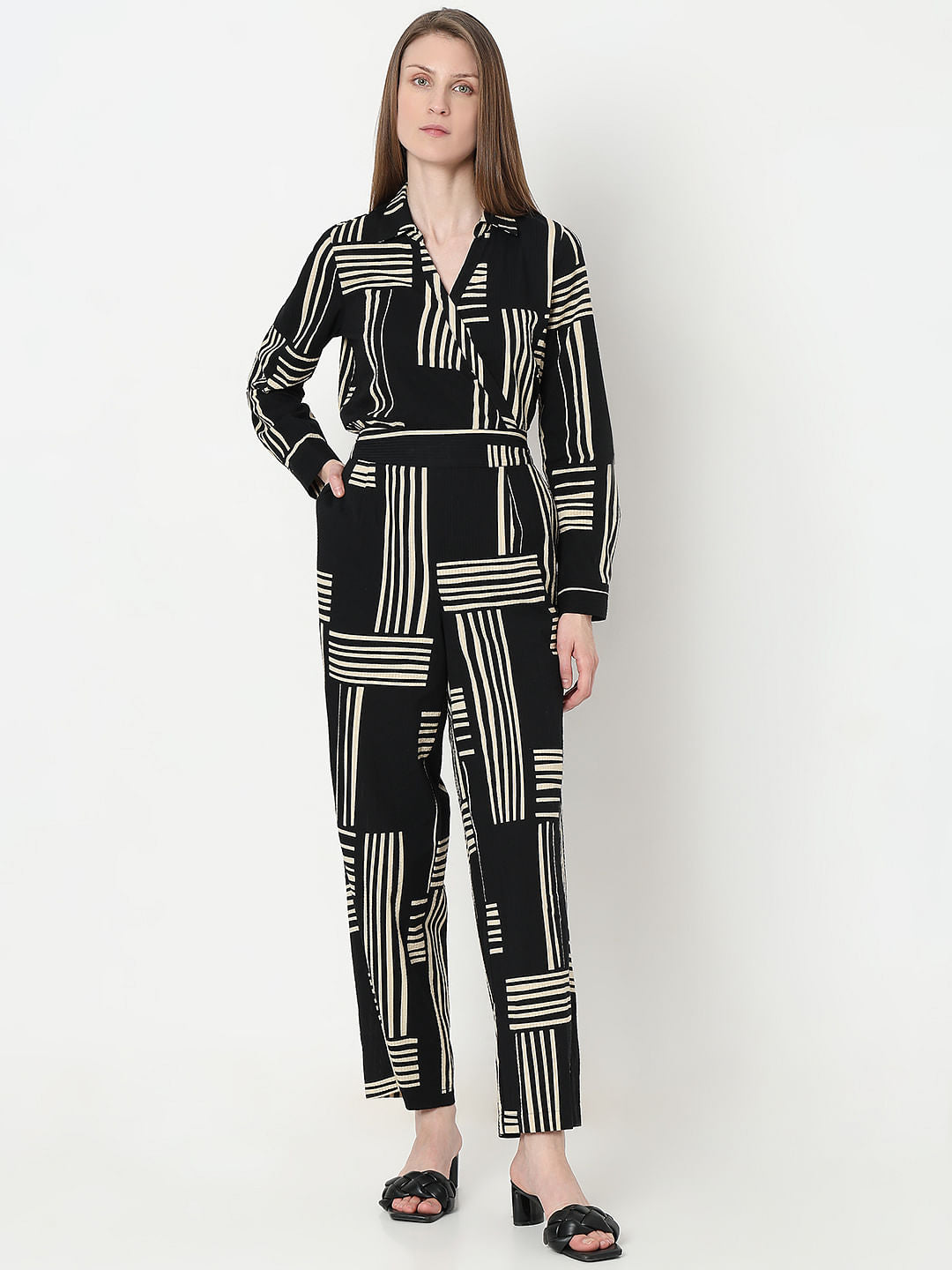 Black High Rise Printed Co-Ord Set Pants