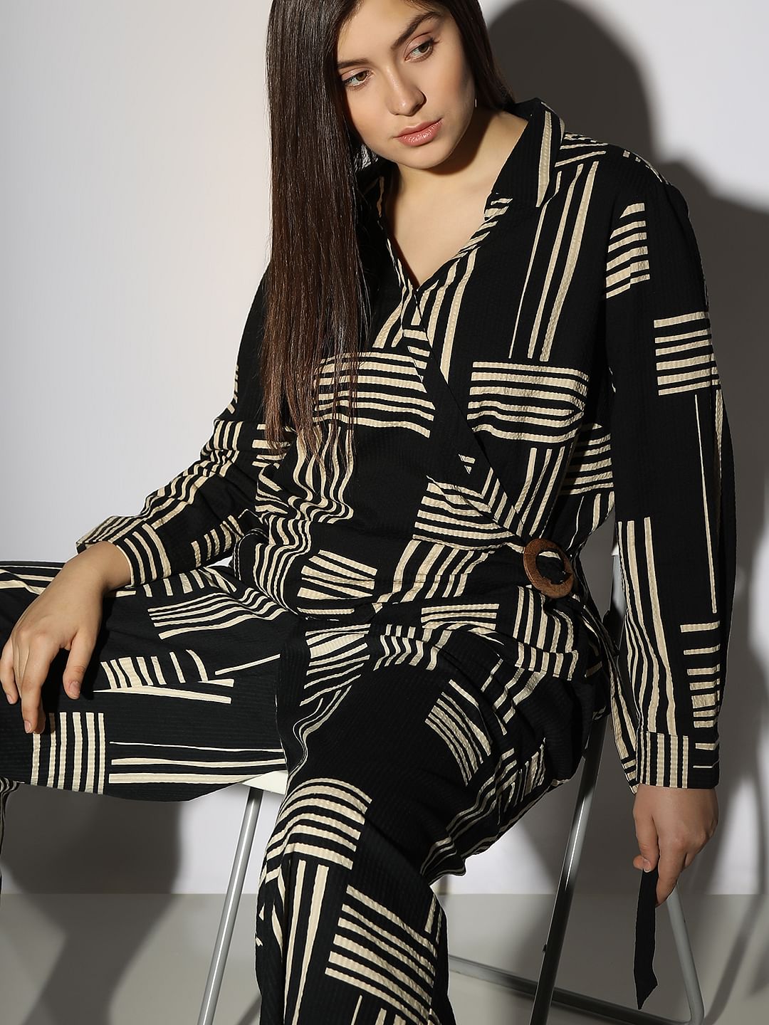 Curve Black Printed Co-Ord Set Shirt