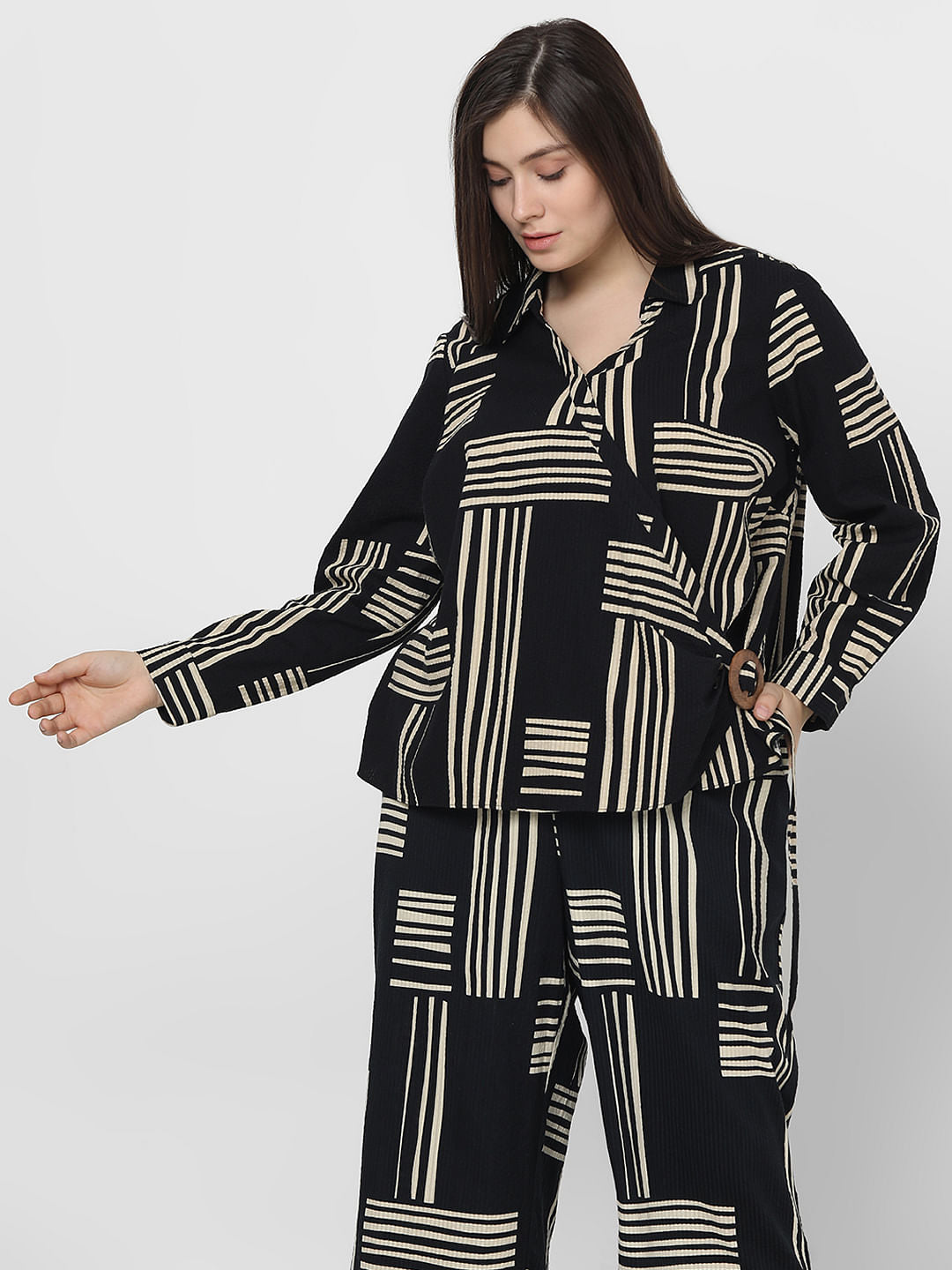 Curve Black Printed Co-Ord Set Shirt