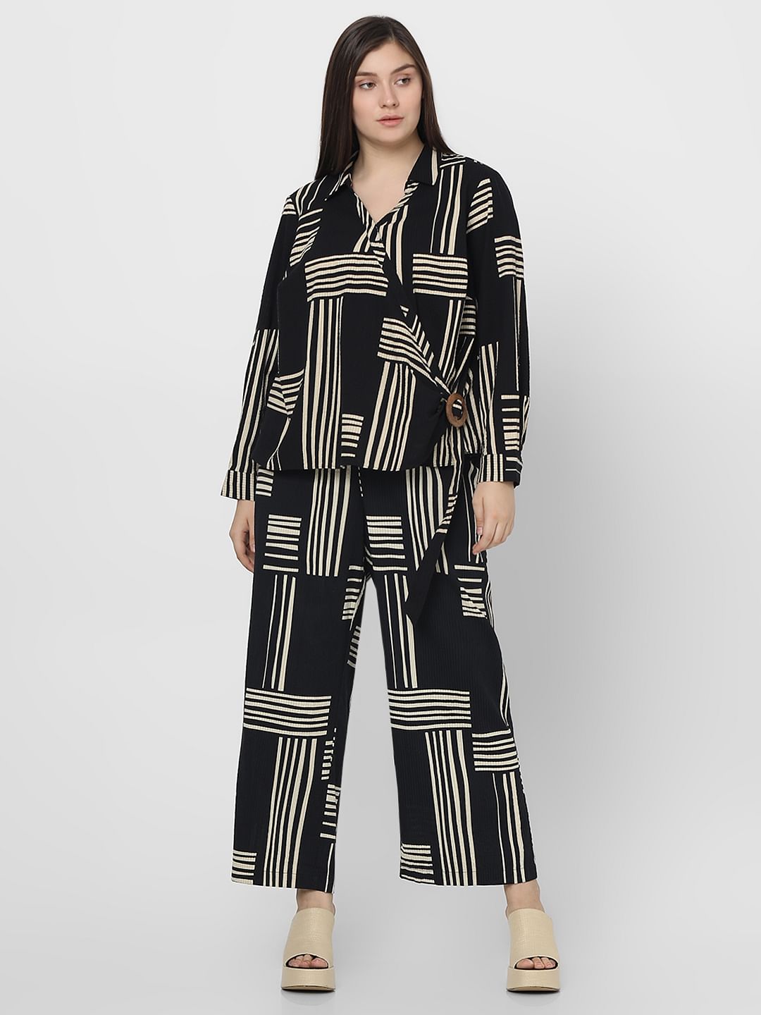 Curve Black Printed Co-Ord Set Shirt