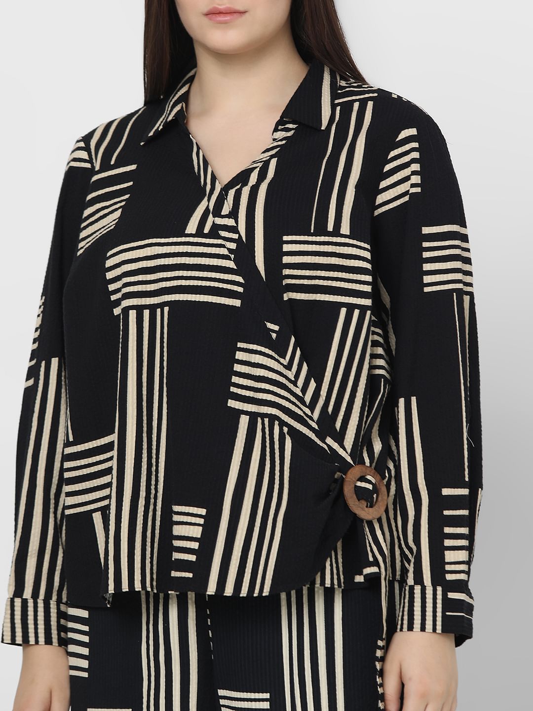 Curve Black Printed Co-Ord Set Shirt