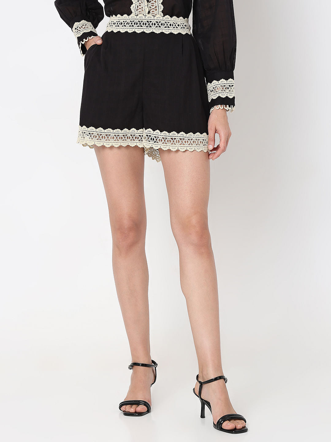 Black Lace Co-Ord Set Shorts