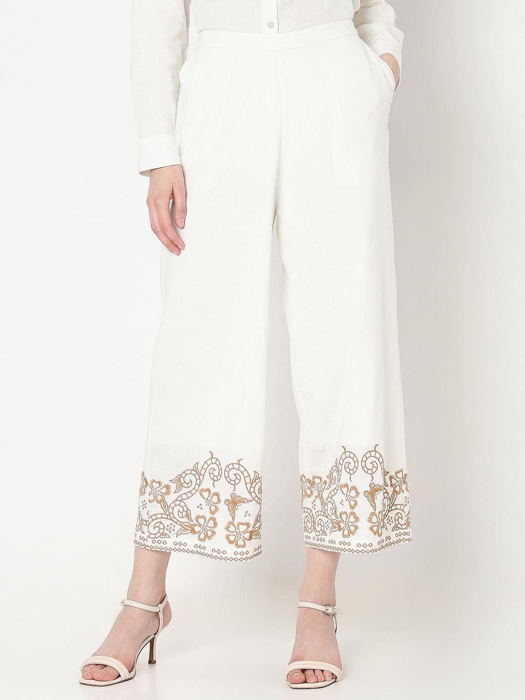 White Embroidered Co-Ord Set Pants