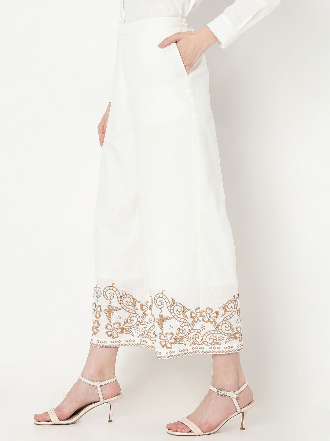 White Embroidered Co-Ord Set Pants