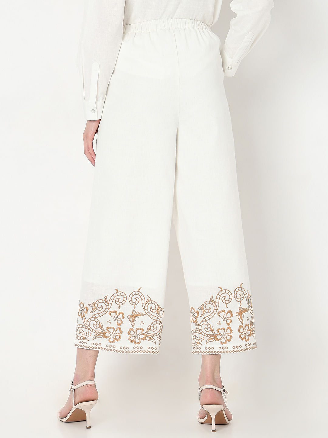 White Embroidered Co-Ord Set Pants