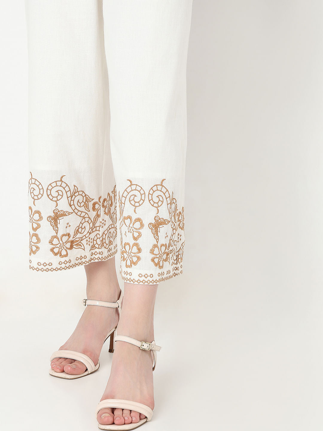 White Embroidered Co-Ord Set Pants