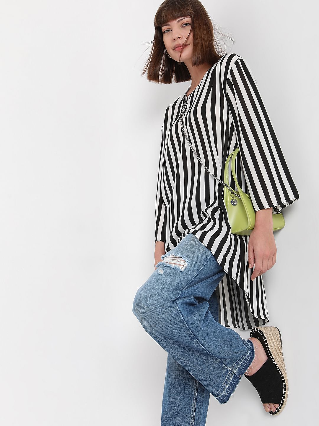 White Striped Tunic Top