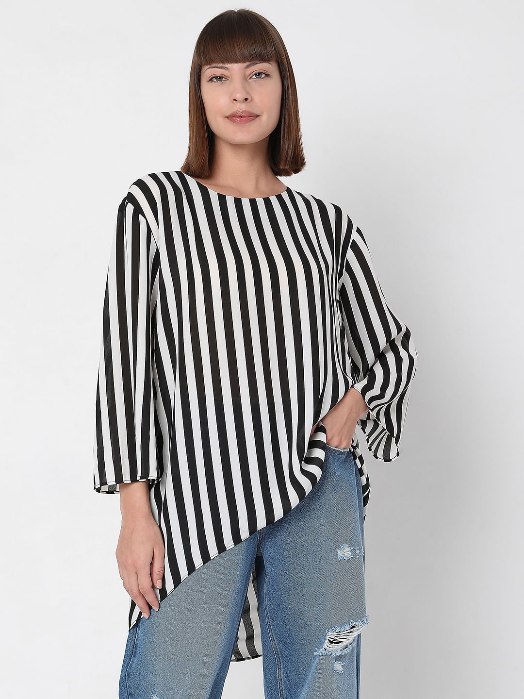 White Striped Tunic Top