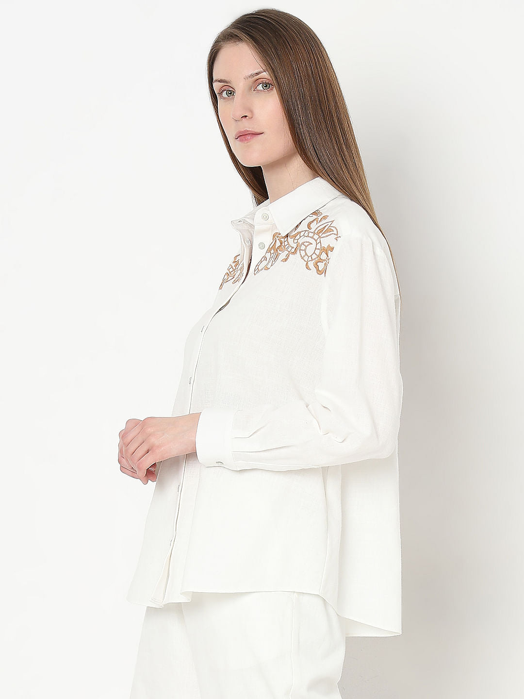 White Embroidered Co-Ord Set Shirt