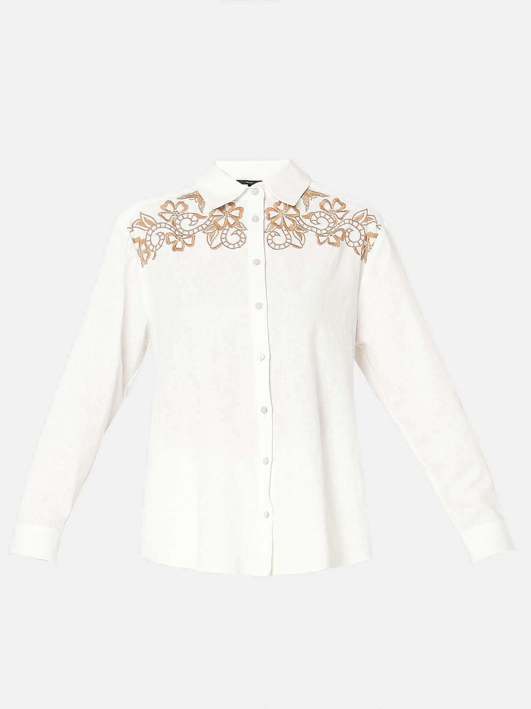 White Embroidered Co-Ord Set Shirt