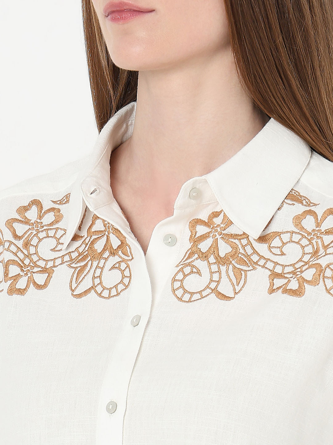 White Embroidered Co-Ord Set Shirt