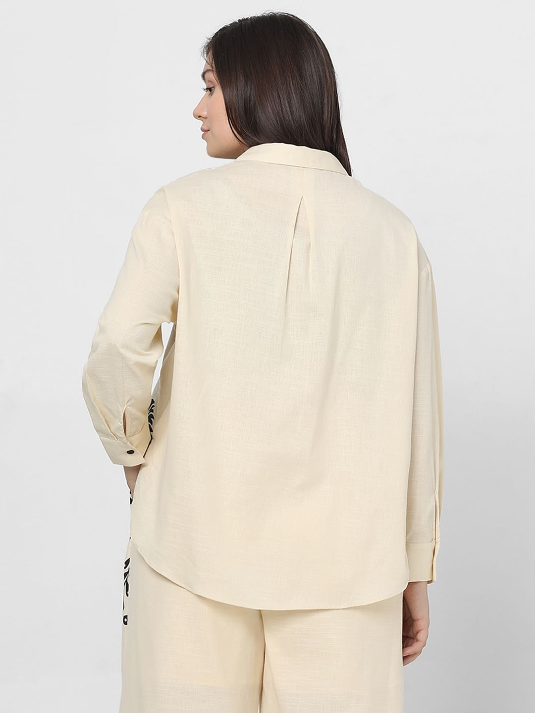 Curve Beige Printed Co-Ord Shirt