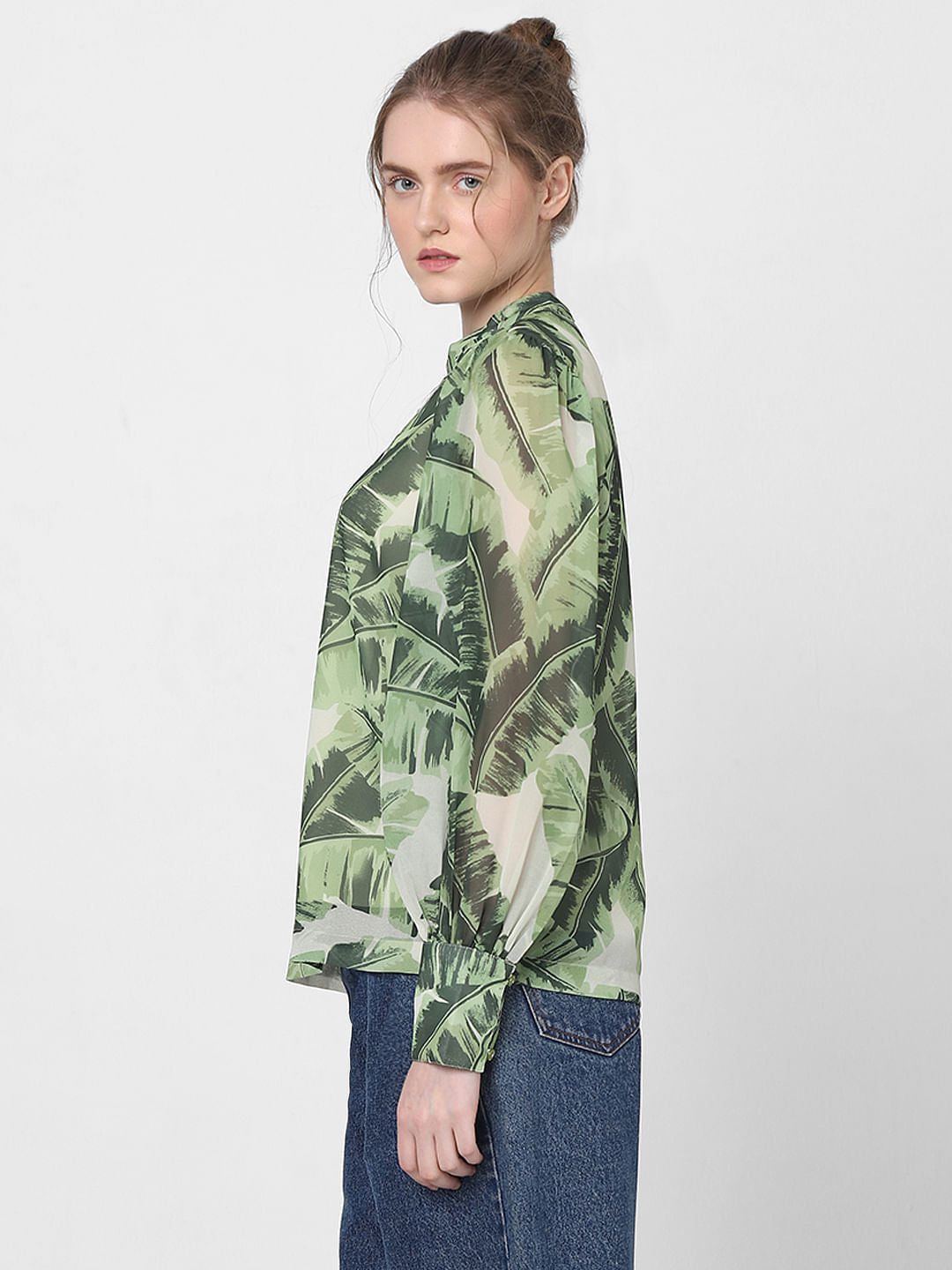 Green Tropical Print Top