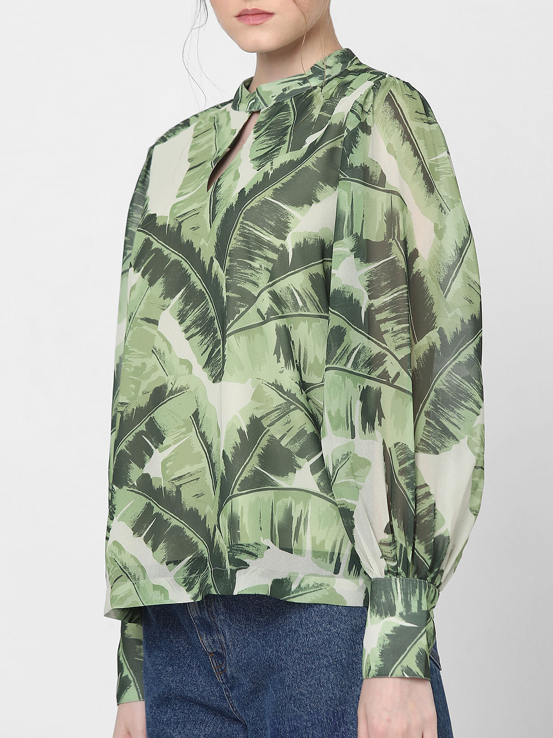 Green Tropical Print Top