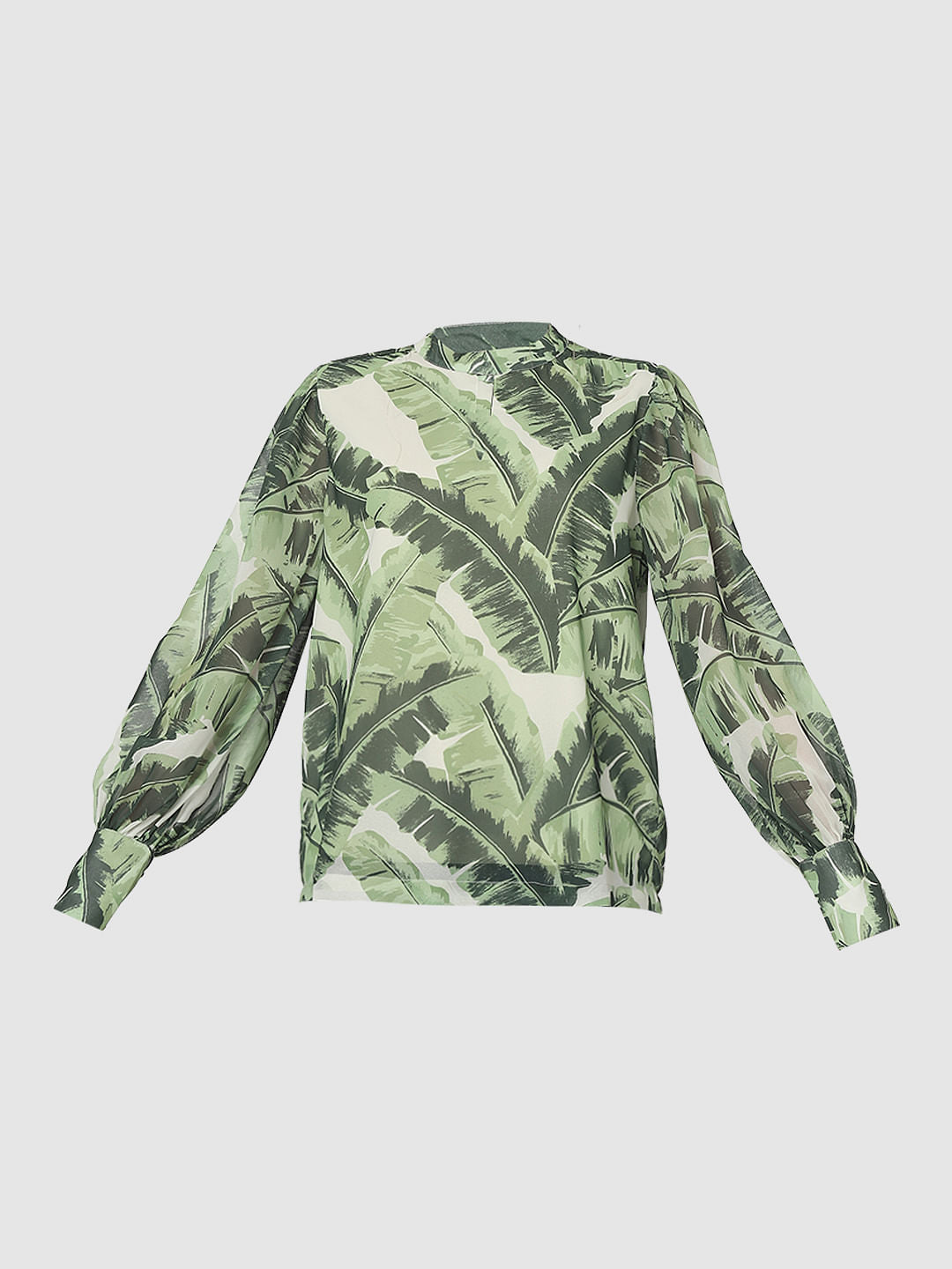 Green Tropical Print Top