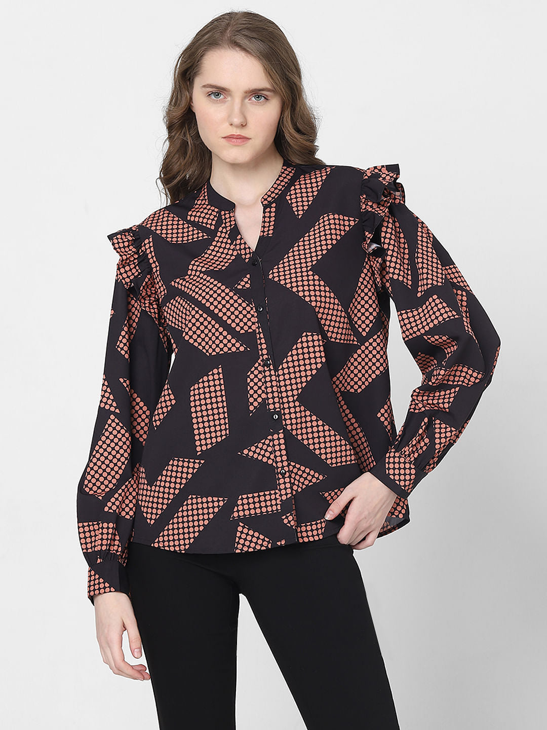 Black Geometric Print Top