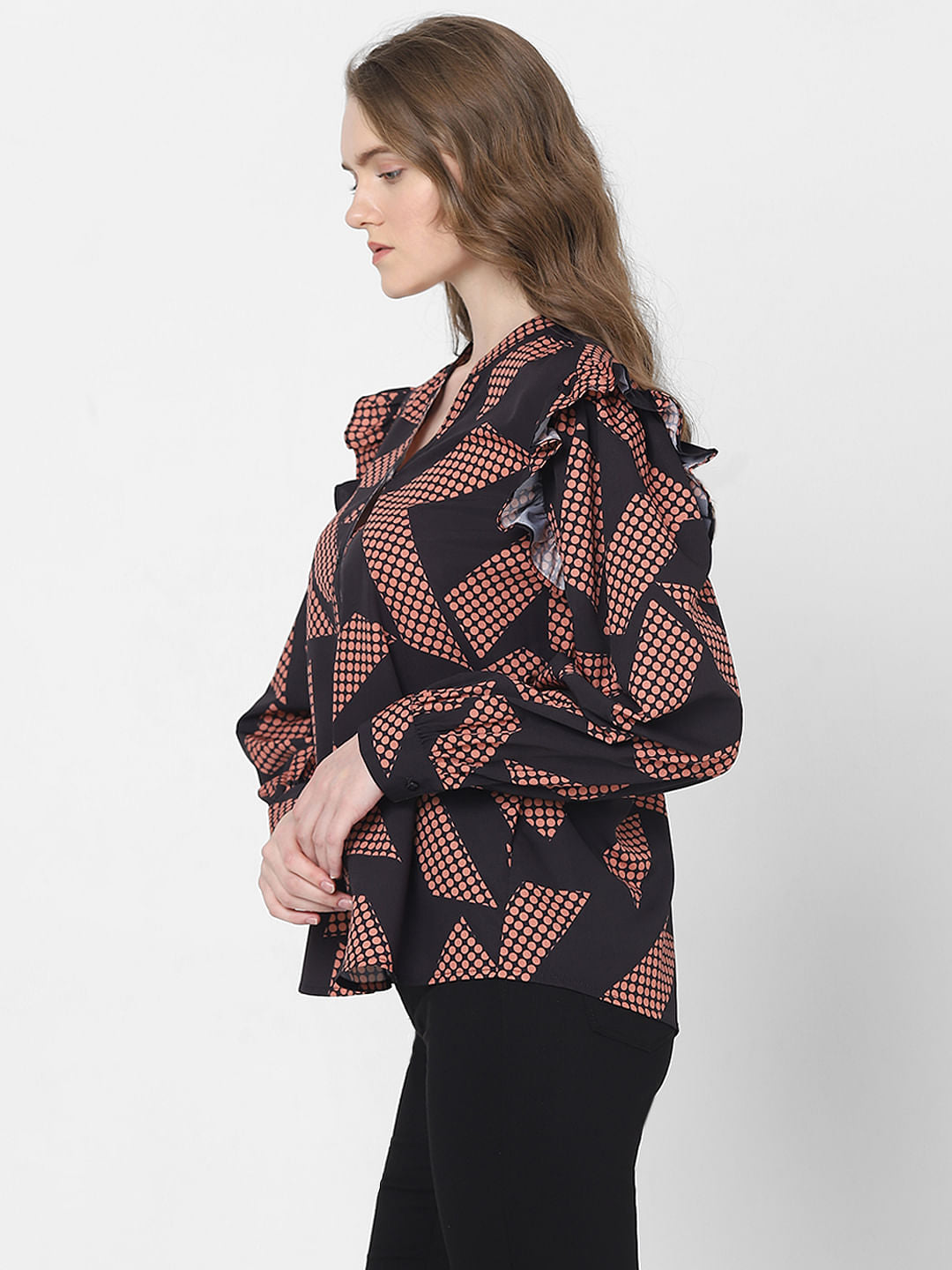Black Geometric Print Top