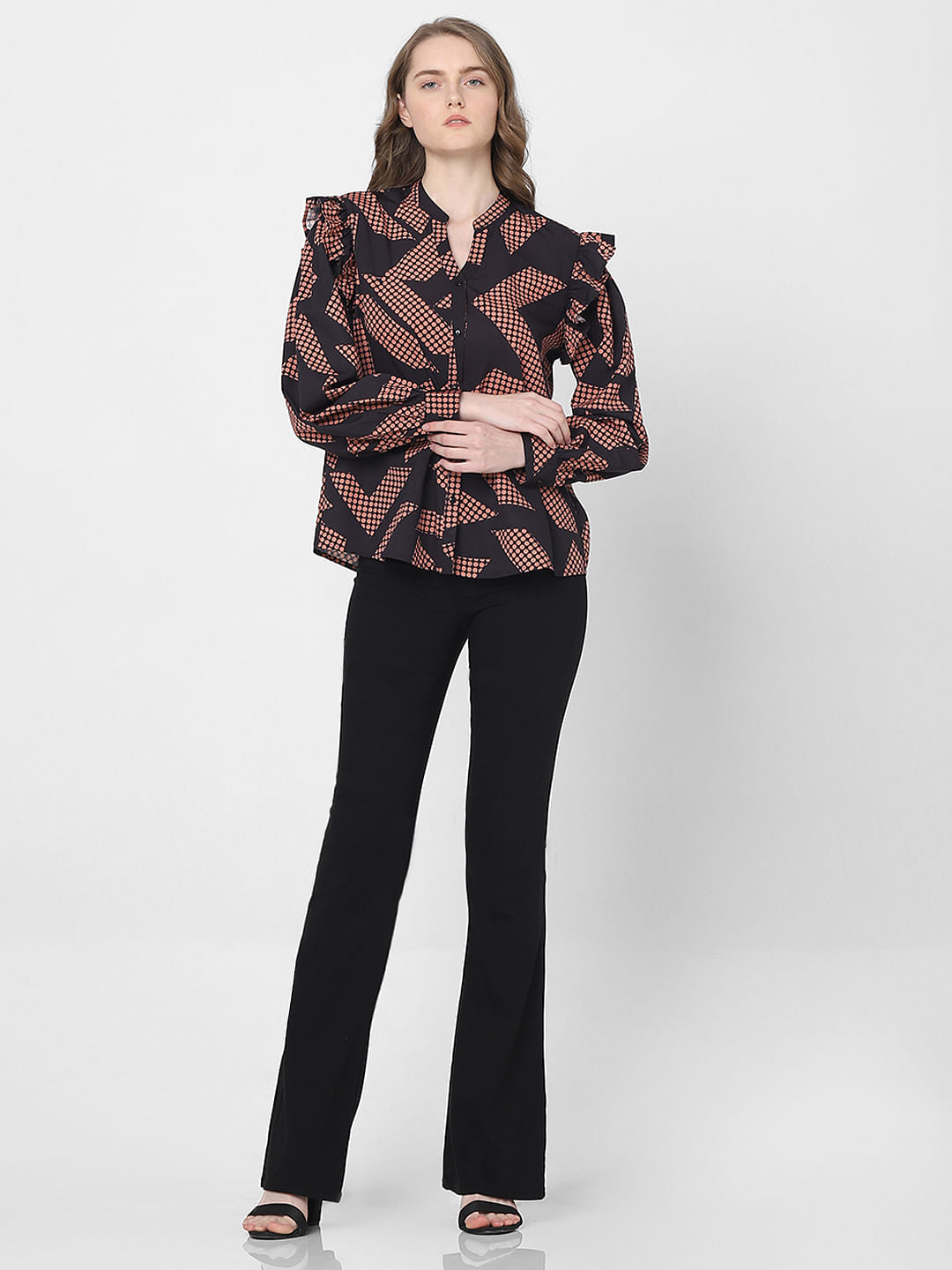 Black Geometric Print Top