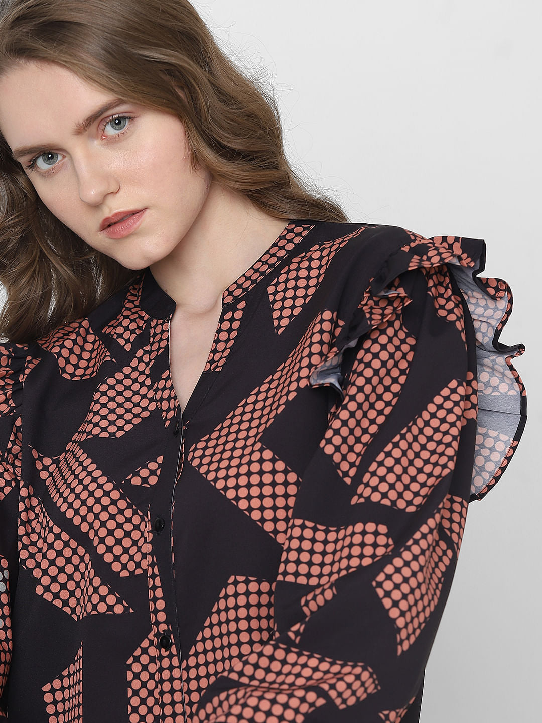 Black Geometric Print Top