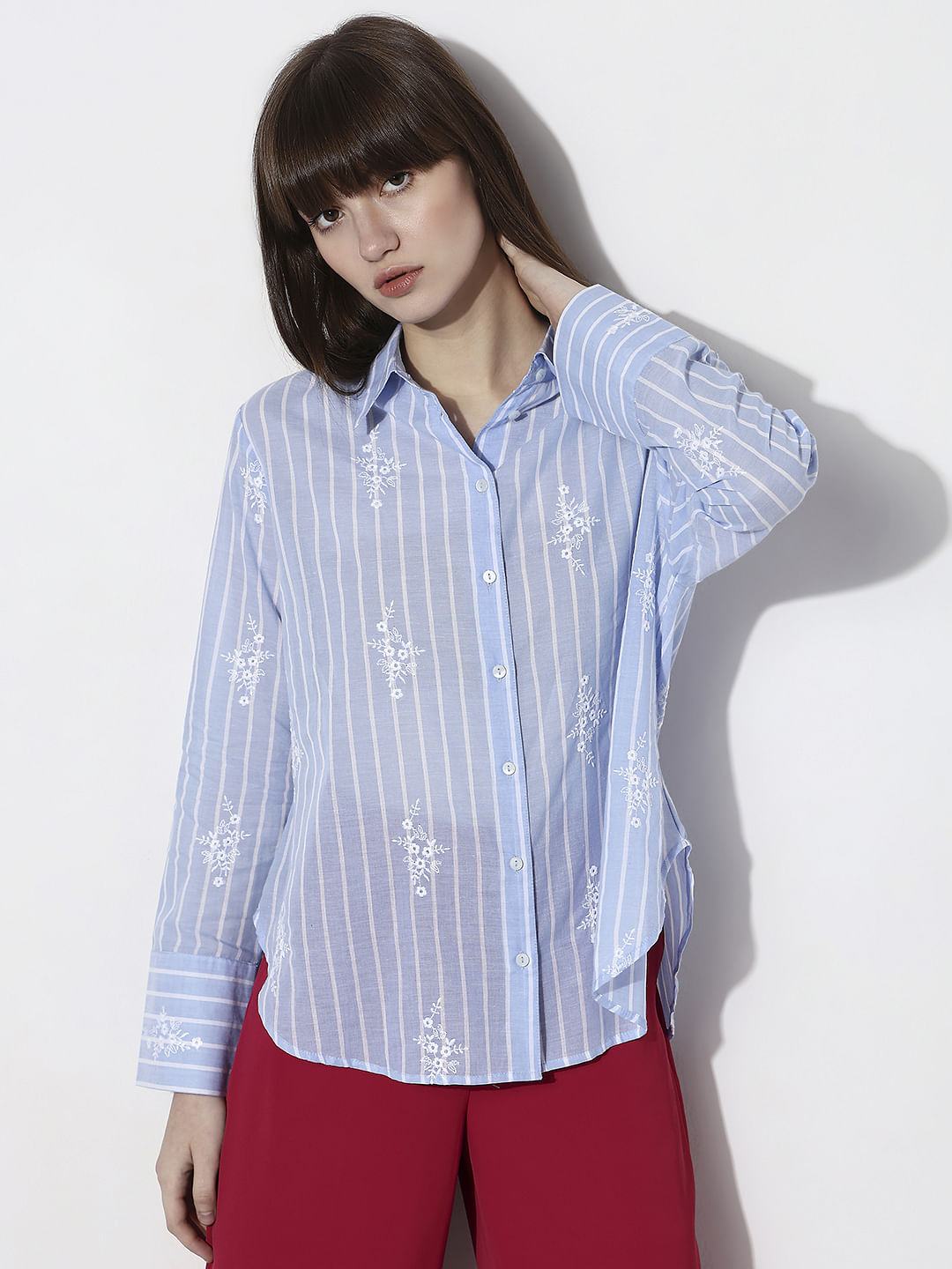 Light Blue Striped Full Sleeves Shirt