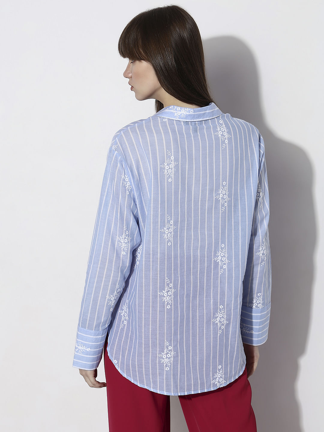 Light Blue Striped Full Sleeves Shirt