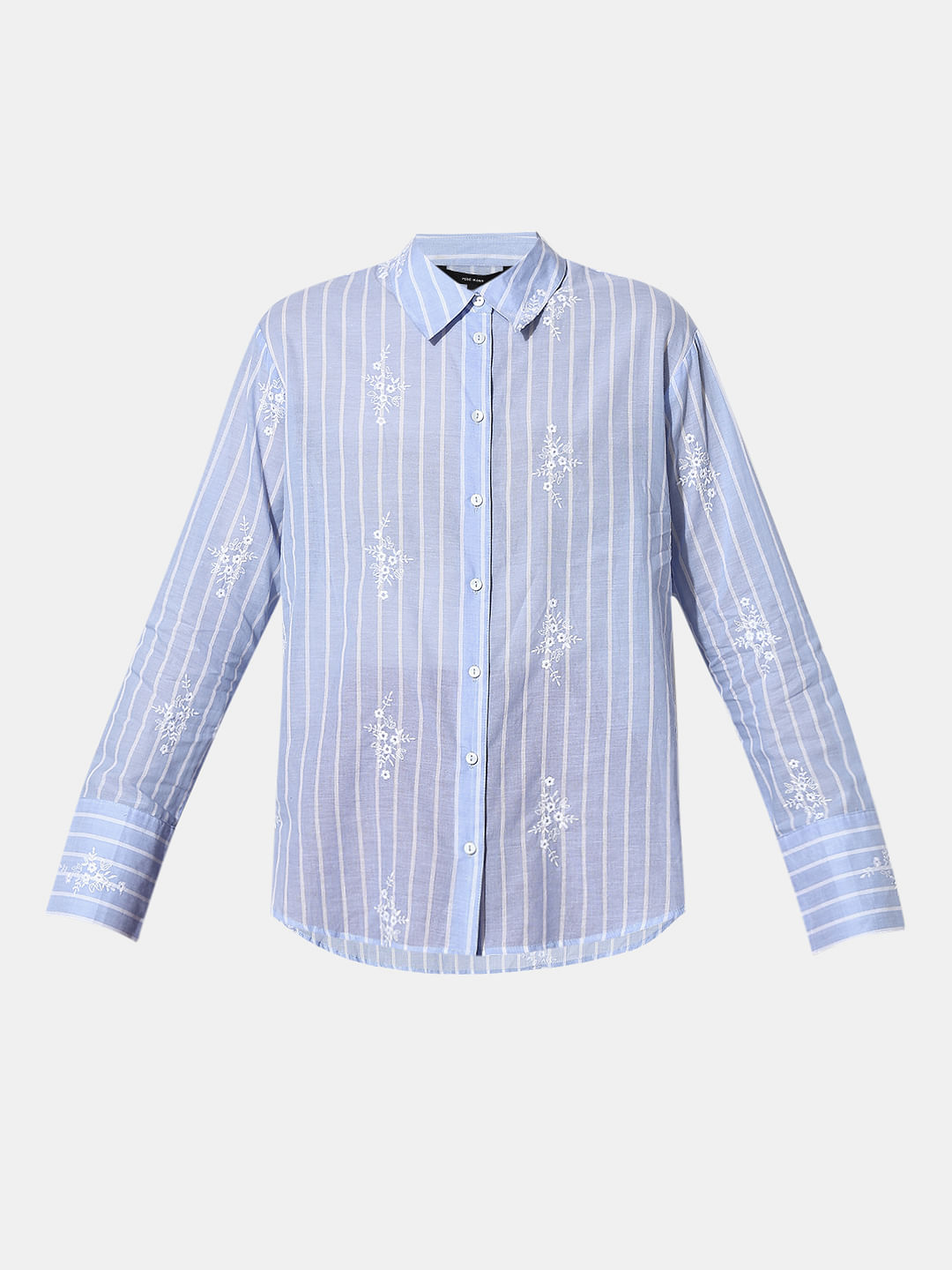Light Blue Striped Full Sleeves Shirt