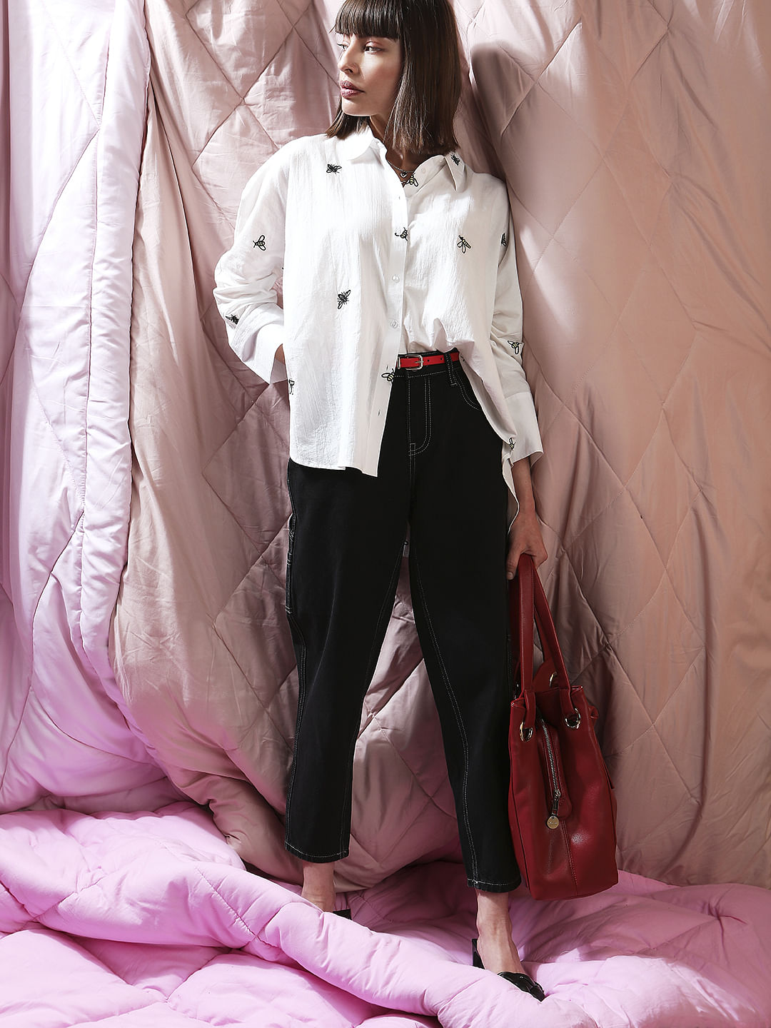 White Bee Printed Full Sleeves Shirt