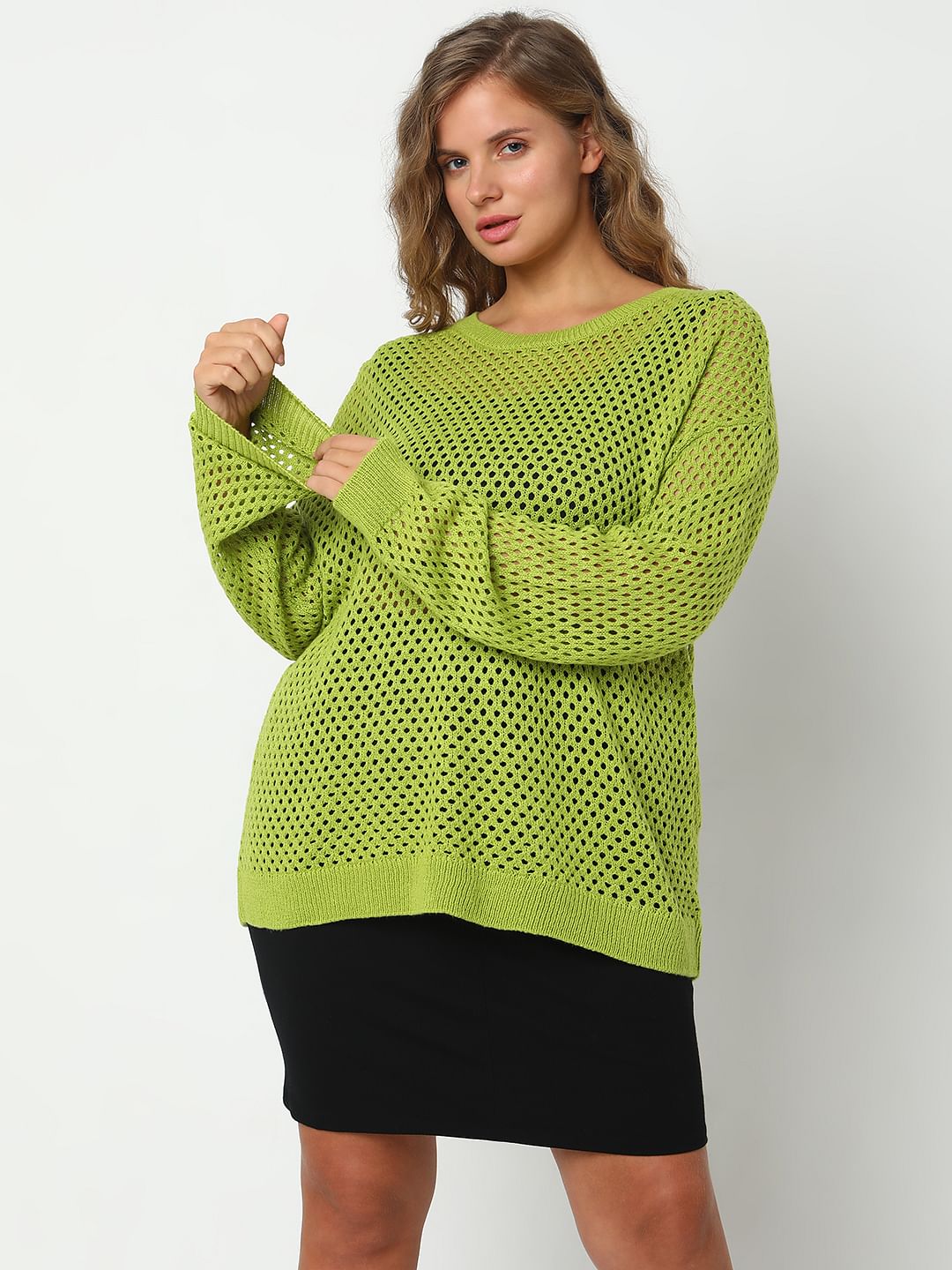 Curve Green Pointelle Sweater