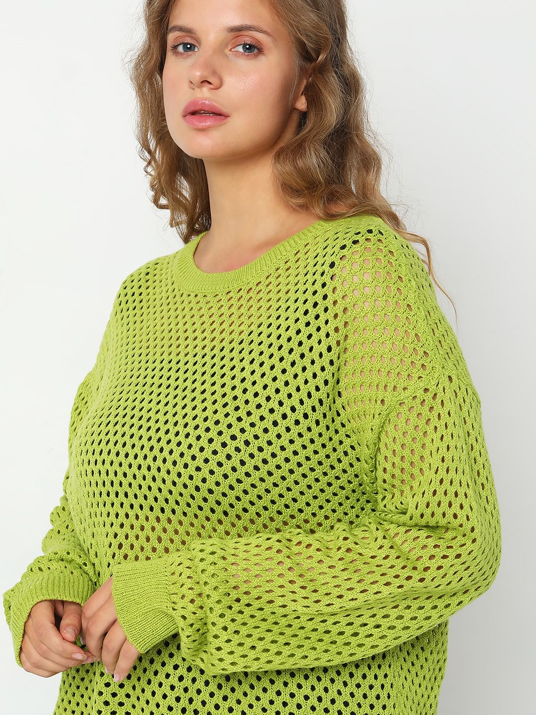 Curve Green Pointelle Sweater