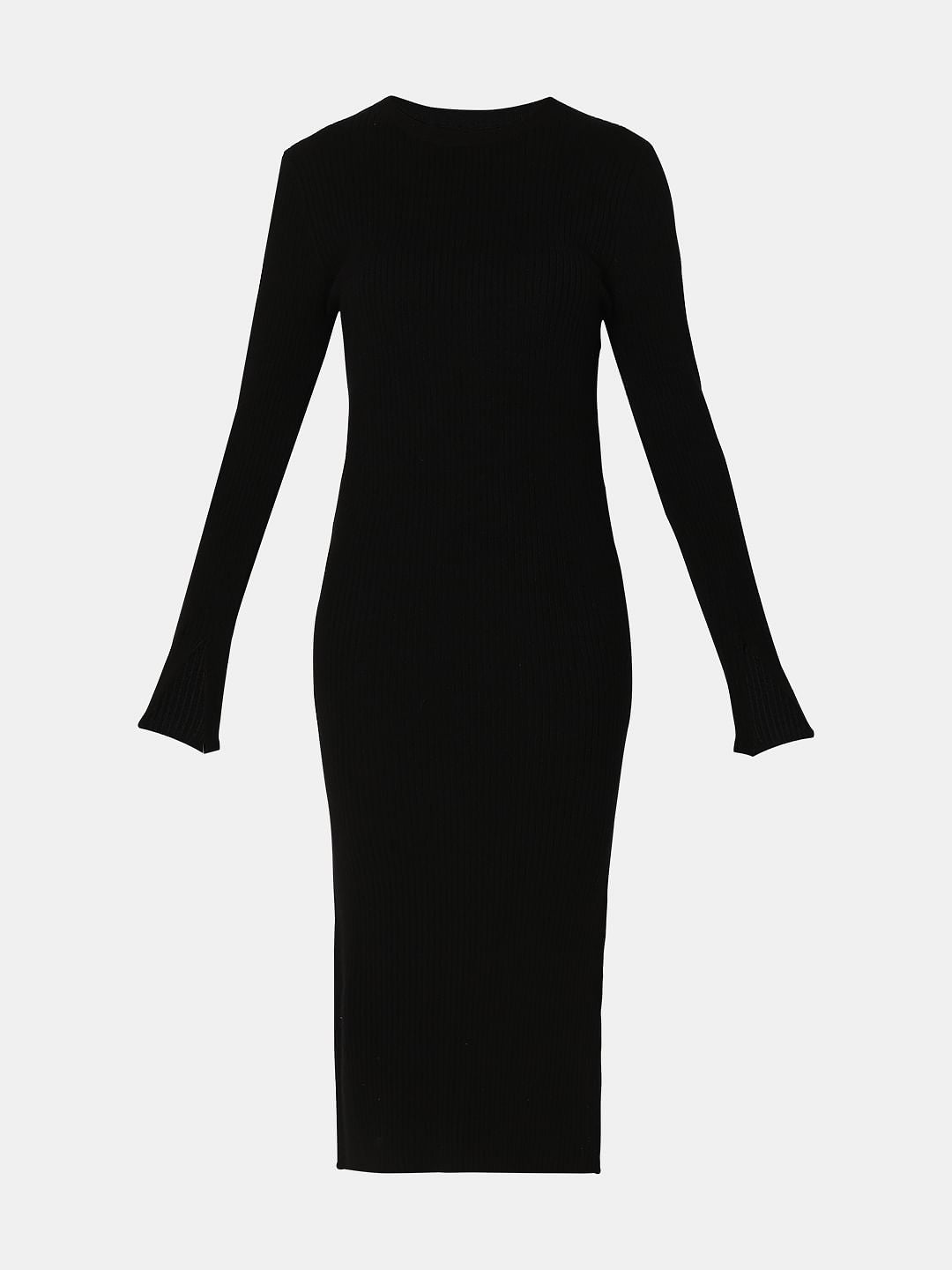 Black Rib Knit Bodycon Dress