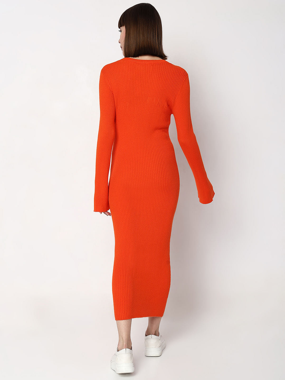 Orange Knitted Bodycon Dress